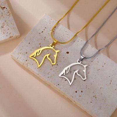Horse Head Necklace Women Men Stainless Steel Jewelry Snake Chain Animal Pendant for Horseback Riders New Year Zodiac Horse Gift