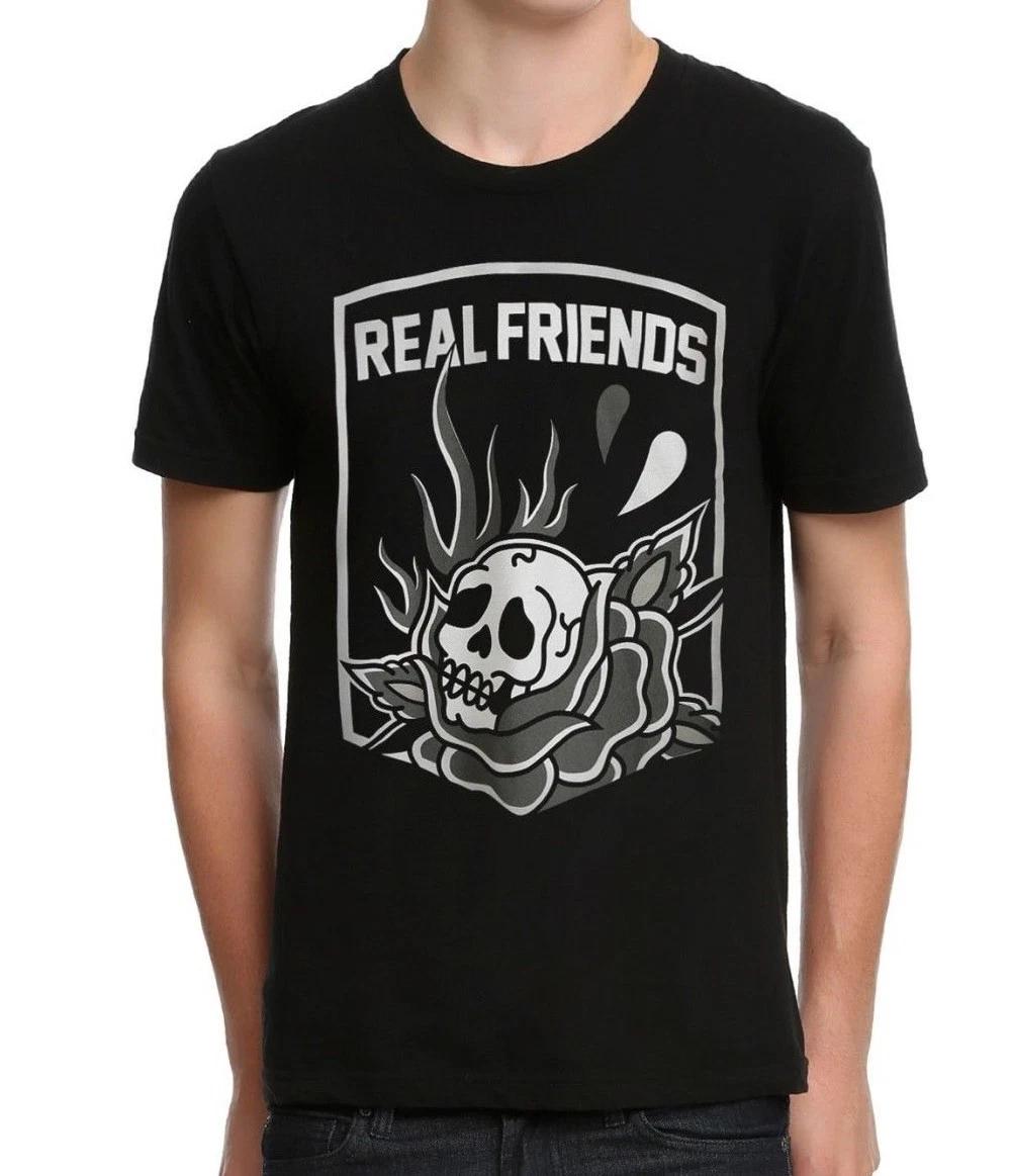 

Real Friends Mens Skull Rose Black Shirt New XS-XL S