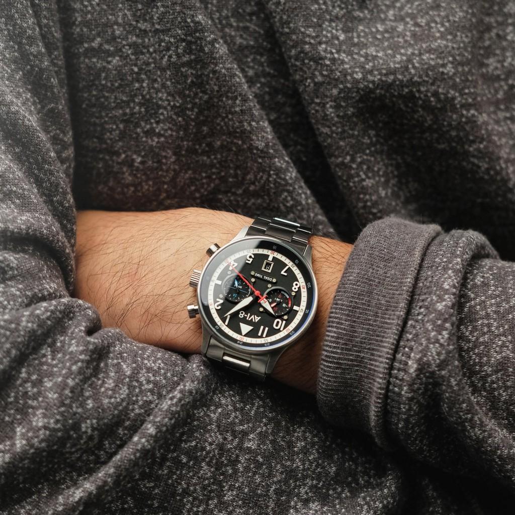 AVI-8 Hawker Hurricane Carey Dual Time Rangoon Schwarzes Zifferblatt Quarz AV-4088-11 Herrenuhr