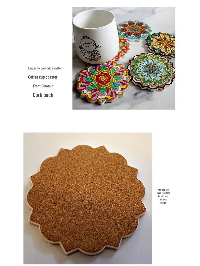 Keramische onderzetter met mandala-bloemmotief - Warmte-isolerende en antislip decoratieve mat voor koffie- en eettafels