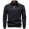 Men's Autumn Winter Quarter Zip Sweatshirt Stand Collar Cotton Blend Pullover Casual Contrast Collar Business Warm Jumper Top