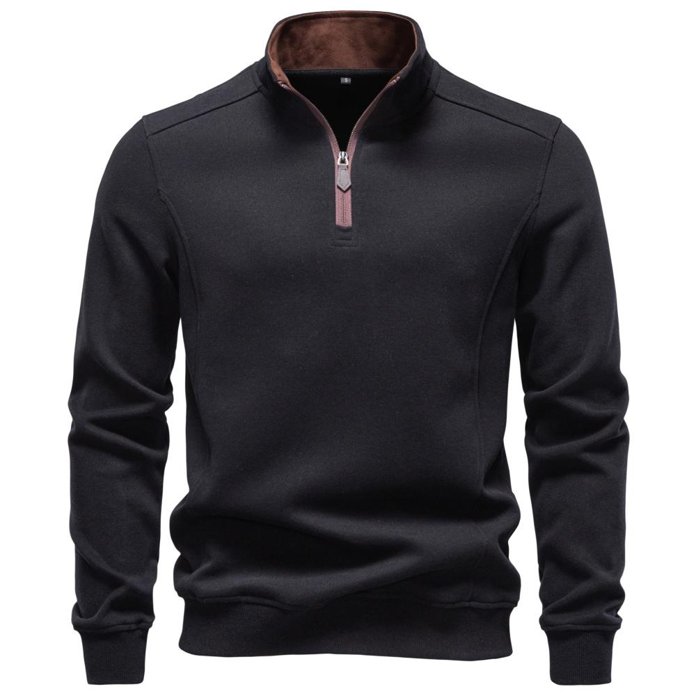 Men's Autumn Winter Quarter Zip Sweatshirt Stand Collar Cotton Blend Pullover Casual Contrast Collar Business Warm Jumper Top