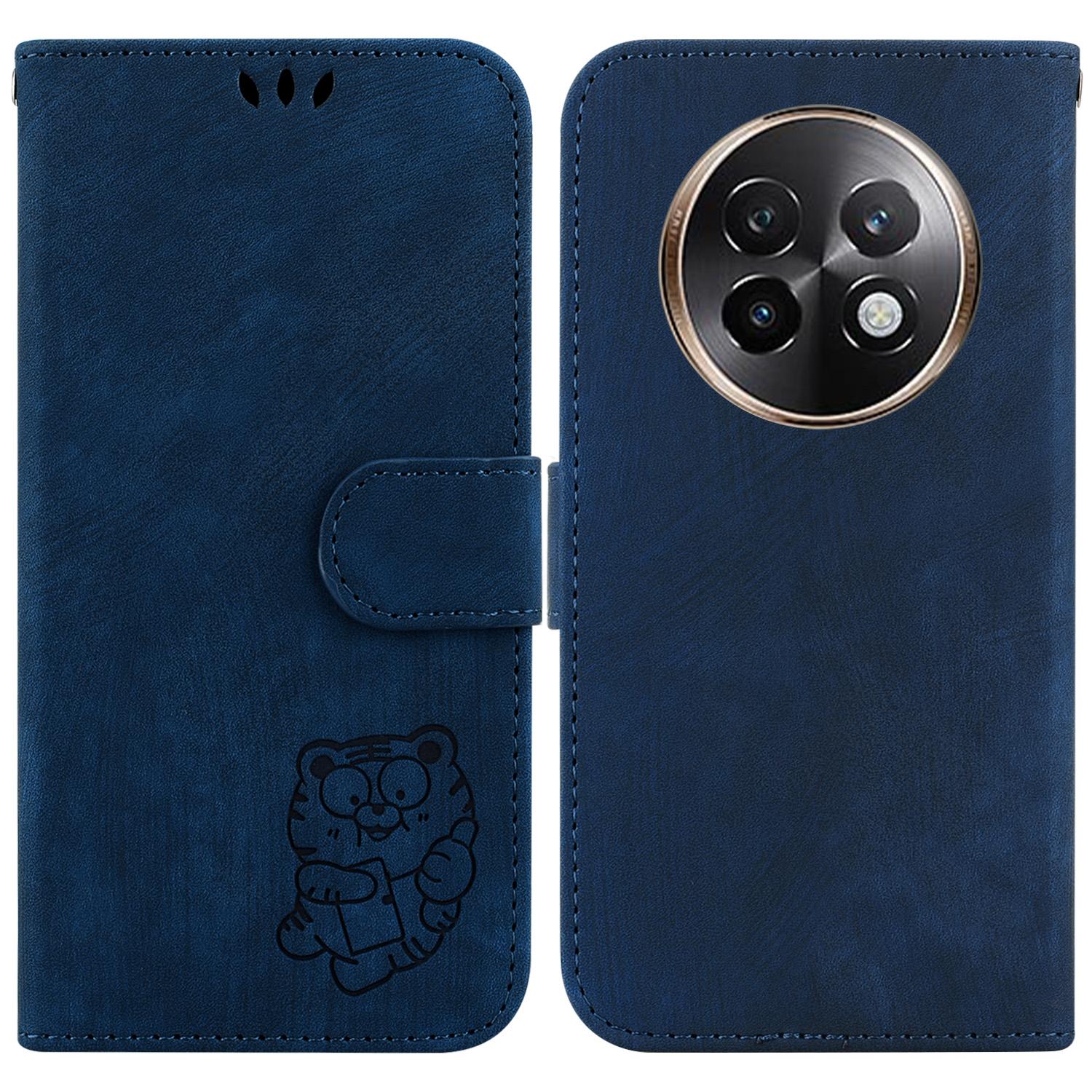 

Для Realme 13+ 5G/13 Pro 5G (Китай) Кожаный противоударный чехол-кошелек с тиснением в виде тигра для телефона Dark Blue