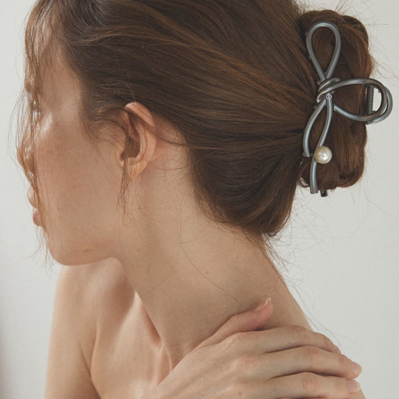Ssecondo Pearl Ribbon Knot Hair Claw Clip_6 Colors