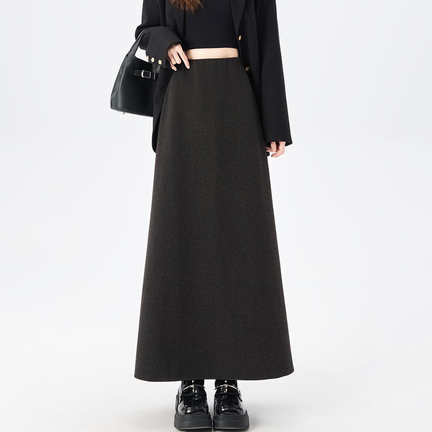 2025 Autumn/Winter Woolen Grey High-Waist A-Line Mid-Length Skirt S (Waist: 80-95 cm) серый