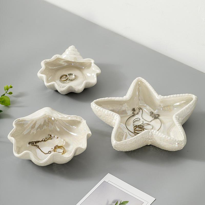 Seashell & Conch Ceramic Jewelry Tray – Instagrammable Desktop Decor for Organizing Beads, Craft Supplies & Accessories