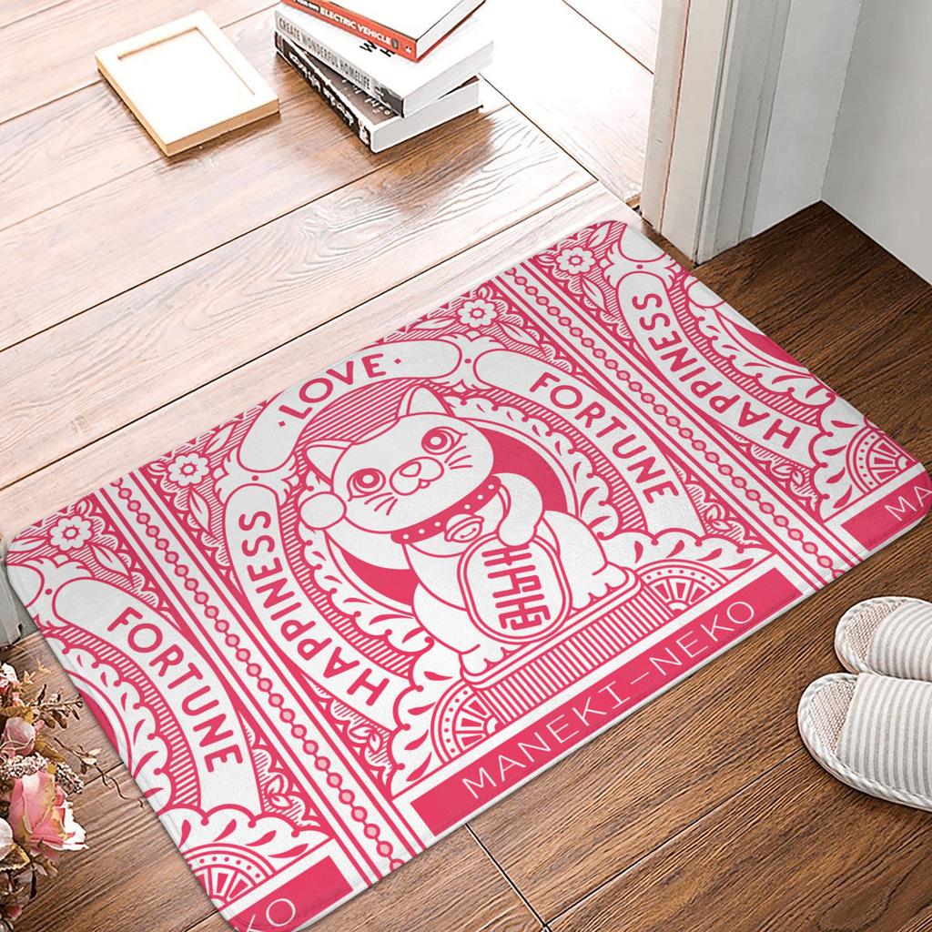 Cute Maneki Neko Lucky Cat Floor Door Kitchen Bathroom Mat Anti-Slip Outdoor  Doormat Garage Entrance Rug Carpet Footpad