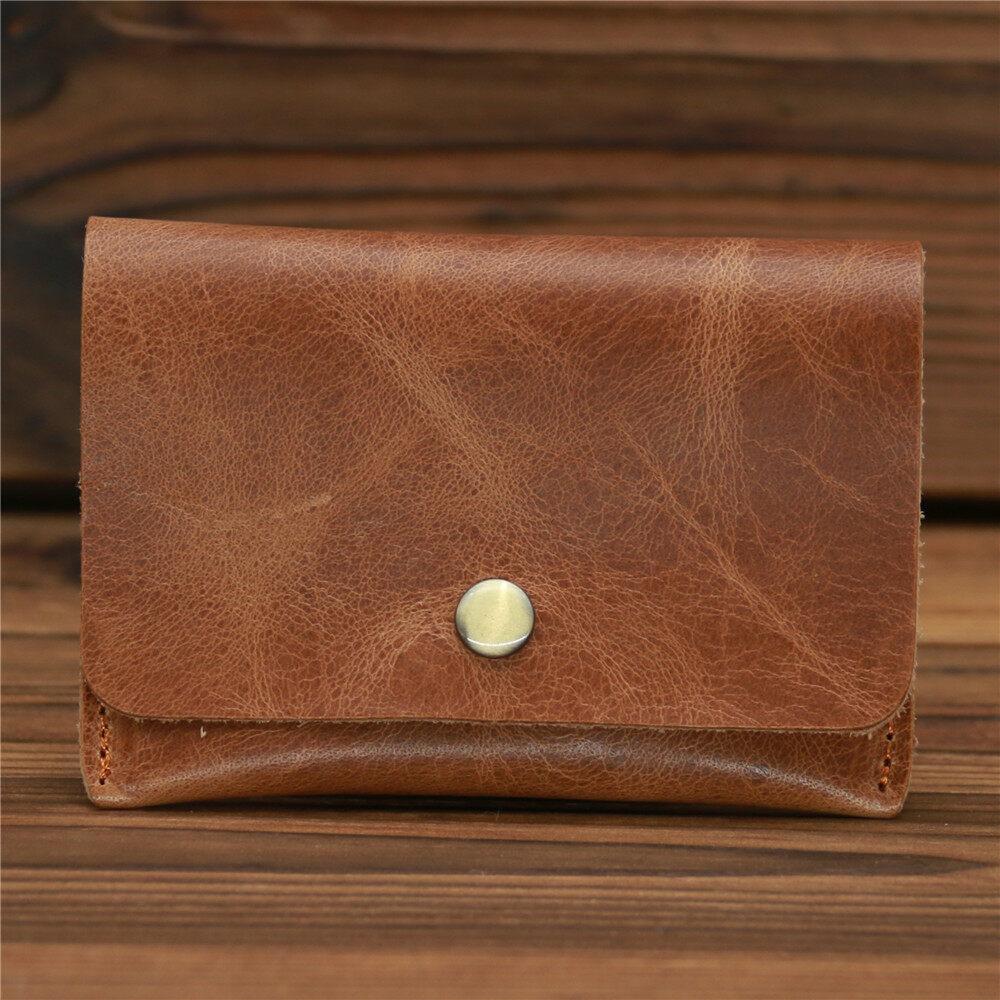 Retro Crazy Horse Leather Mens Simplicity Slim Wallet Cowhide Credit Card Holder Handmade Thin Boys Moneybag