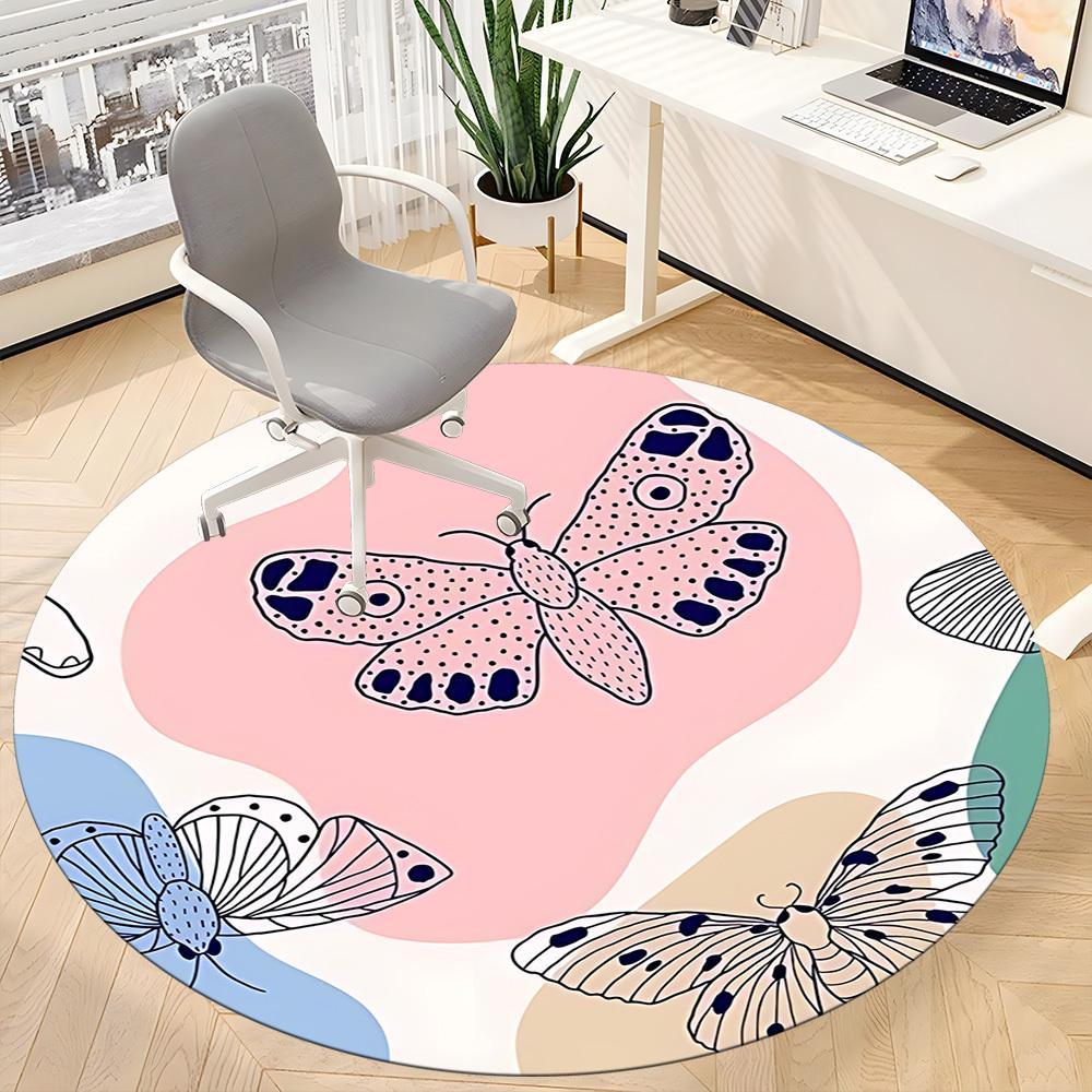 1pc Butterfly Print Office Round Rug, Non-slip, Soft and Durable Office Rug for Interior Decoration, Perfect for Office, Beautiful Decoration Yy260312