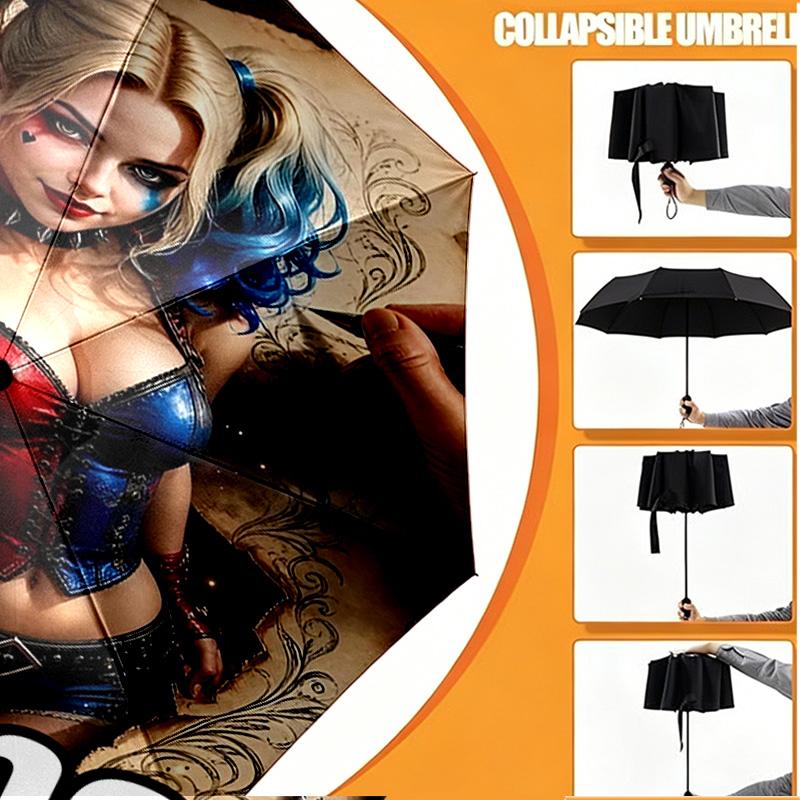 Custom Name Personalized Superhero Print Umbrella, Auto Open Close, 8‑Rib Sturdy Frame, Commute Camping Hiking Use, Birthday Gift