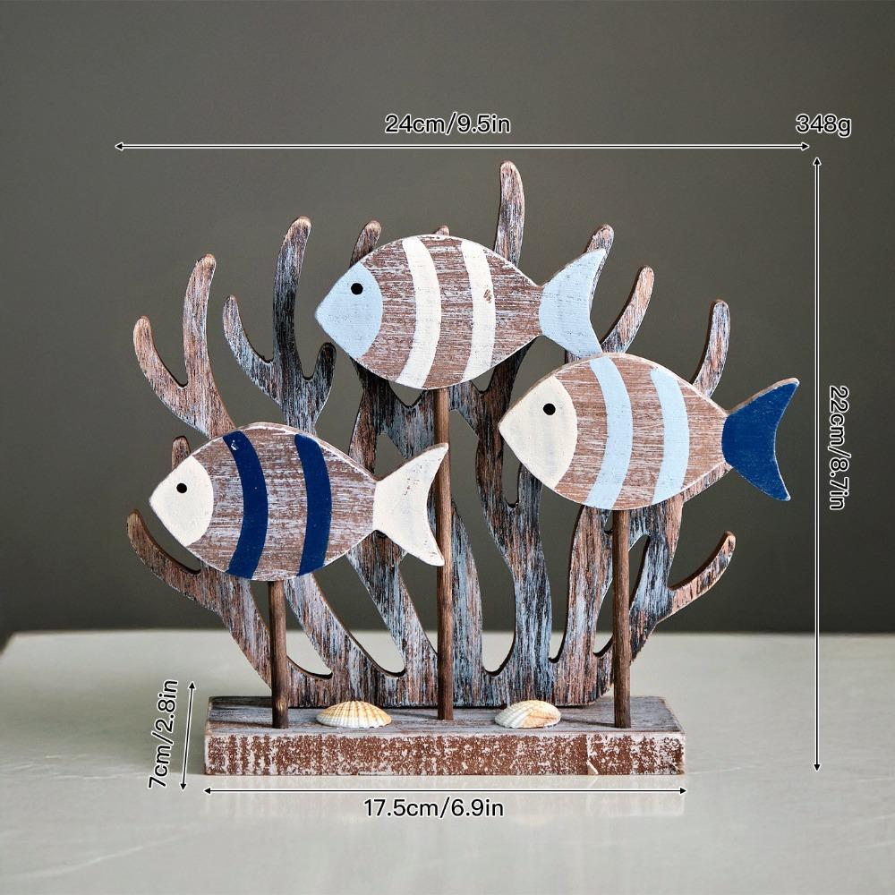 Statua Creativa Animale Marino in Legno Fatto a Mano Pesce Piccolo Conchiglia Corallo Ornamenti Vintage Legno Decorazione Libreria Studio