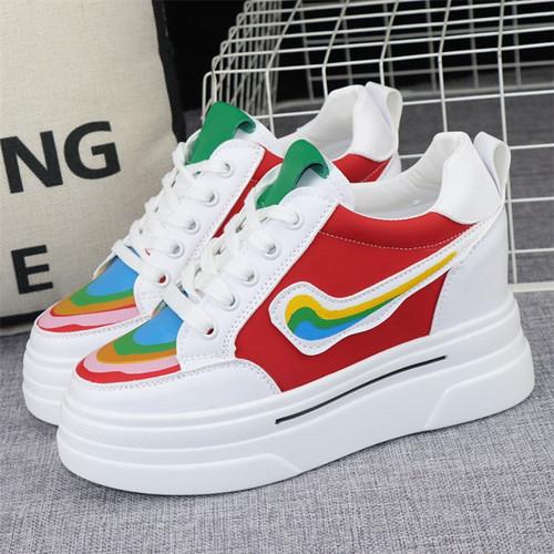 

Модные женские туфли 10 см с толстой подошвой, увеличивающие рост, весна 2024 г., новые туфли смешанных цветов, универсальные тонкие черные повседневные спортивные туфли 40 красный