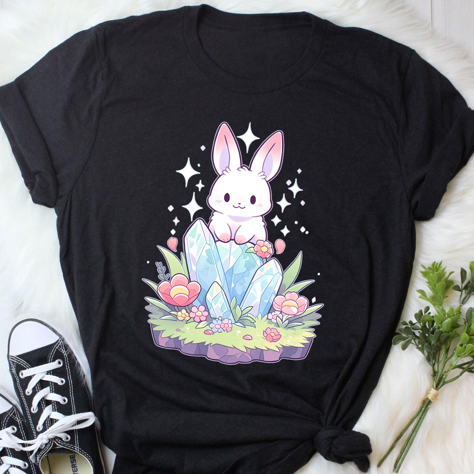 Bunny Shirt, , White Rabbit Lover Gift, Cute Bunny T-shirt, Pocket Pet Tshirt, Rabbit Mom, Dad, Easter Flowers Crystals 120