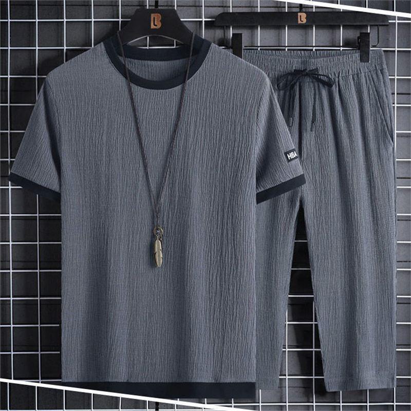 

Мужской летний повседневный спортивный комплект: Футболка с короткими рукавами и шорты Ice Silk, комплект из двух частей 4XL 165-180 jin