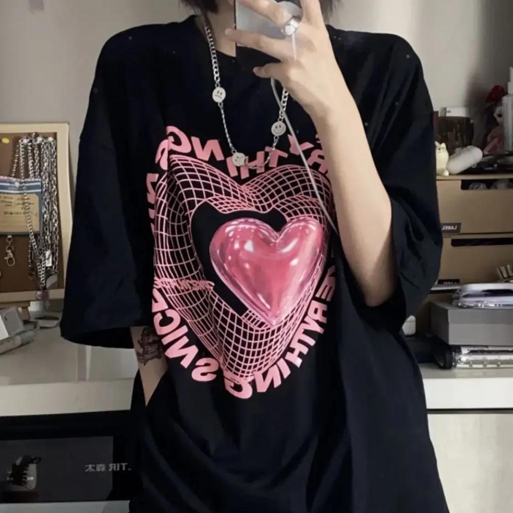 Oversized T Shirt Love Graphic Tshirts Womens New Cute Tees Couple Tshirt Streetwear Yk Tops Harajuku Sweet Clothing