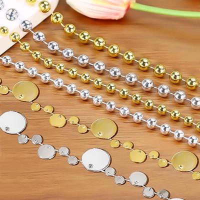 Fio de Contas Banhado a Ouro e Prata para Decorações de Árvore de Natal DIY