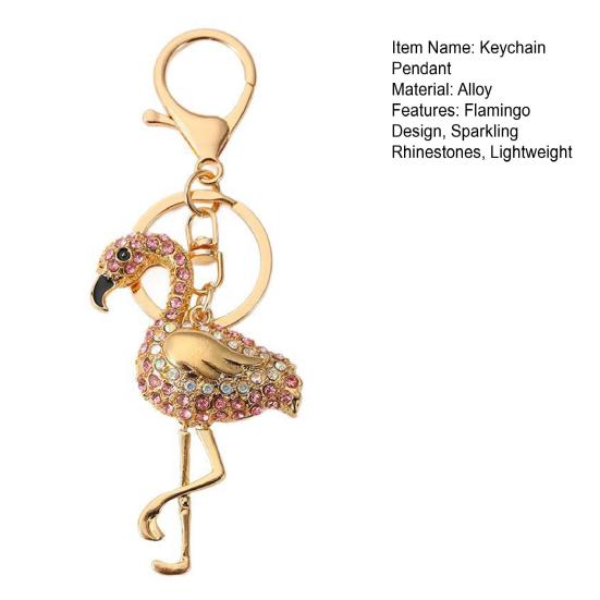 Schlüsselanhänger Anhänger Funkelnde Strasssteine Eingelegt Flamingo Design Schlüsselhalter mit Anti-Oxidation Karabinerverschluss Leichte Taschen Auto Dekoration