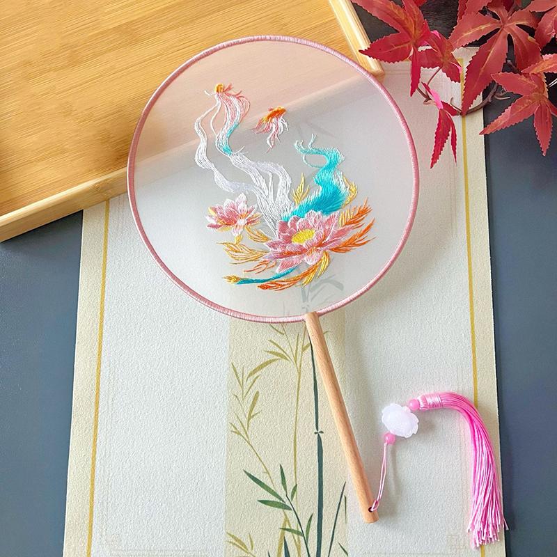 Vintage Doppelseitiger Fächer Blume Stickerei Handfächer Traditionelle Chinesische Kunst Handwerk Hanfu Tanzparty Zubehör Performance Requisiten