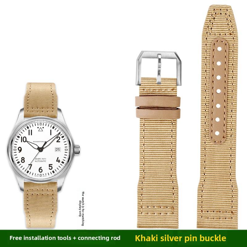 For IWC Pilot Nylon Genuine Leather watch band for IWC Mark 18 Balack Aces Portuguese original style woven canvas strap Bracelet