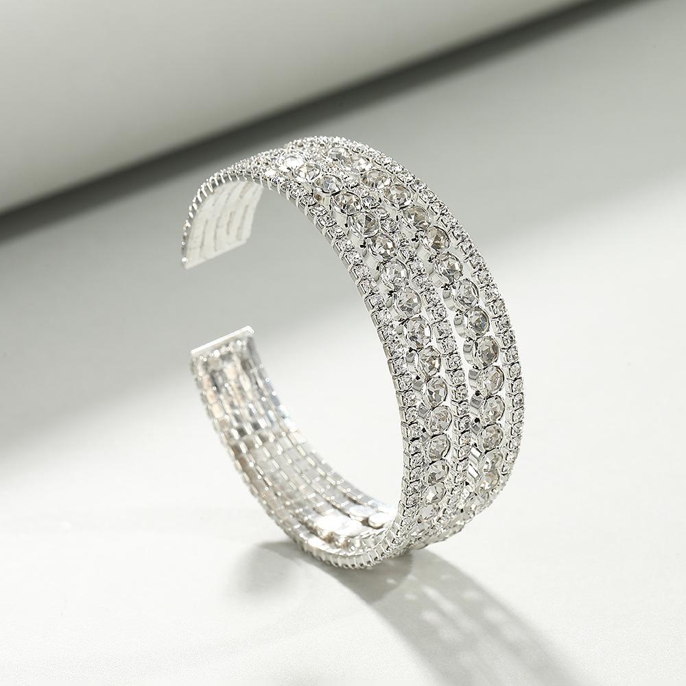 Multi - Layer Open Bangle Bracelet Full Rhinestone Stacked Cuff Jewelry for Women Silver Fashion