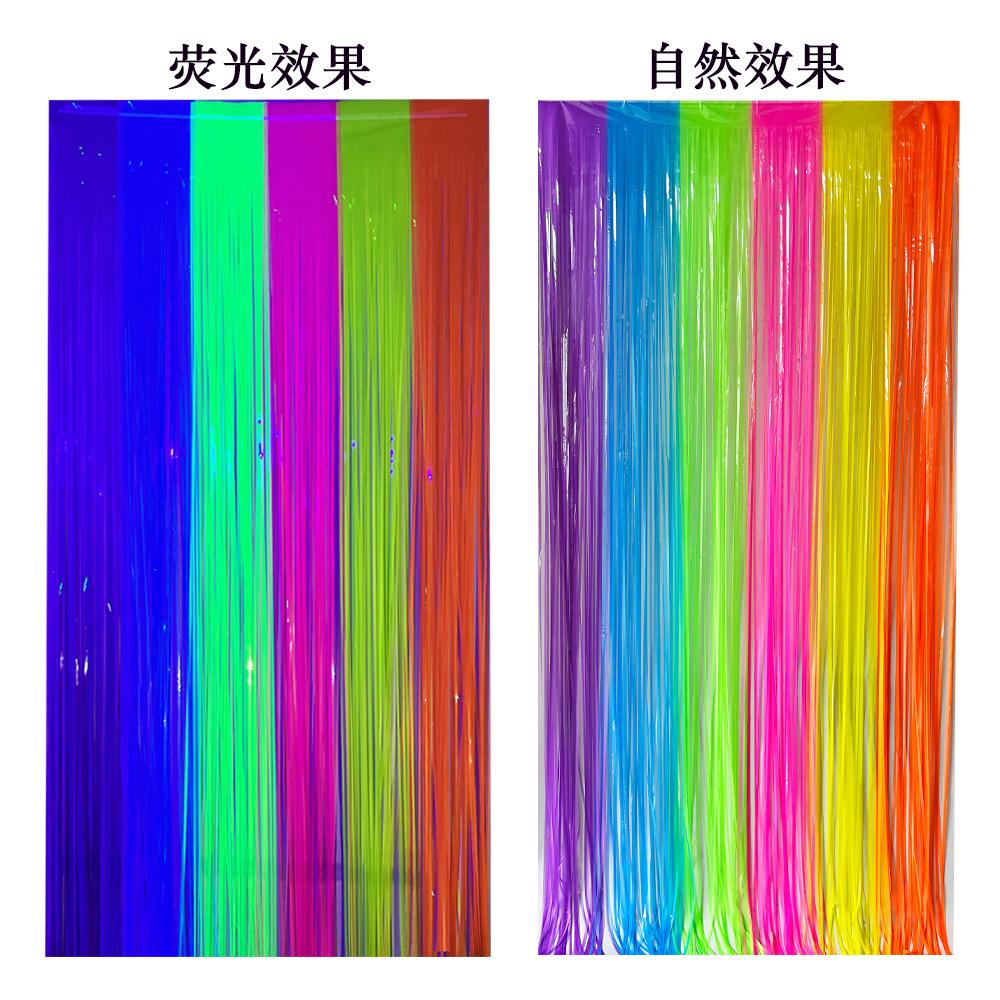 Multi-Color Glow in the Dark Fringe Curtain Fluorescent Macaron Streamers Curtain Photo Booth Backdrop Neon Birthday Party Decor