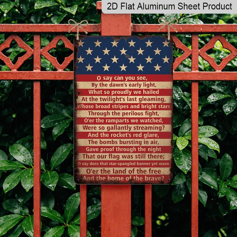 2D Flat, 1pc Vintage "Star-Spangled Banner" Aluminium Sign - 8"x12" Rustic Patriotic USA Flag Decor, National Anthem Wall Art, Perfect for