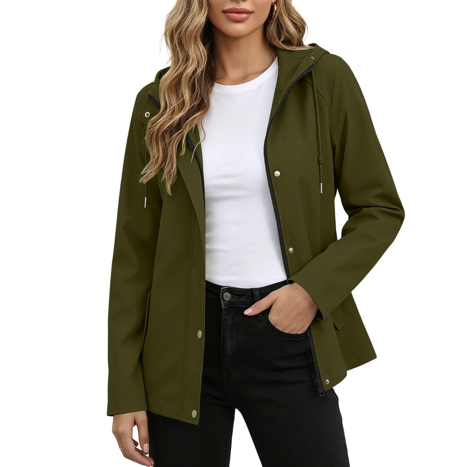 Women s Windproof Hooded Rain Jacket with Zipper S