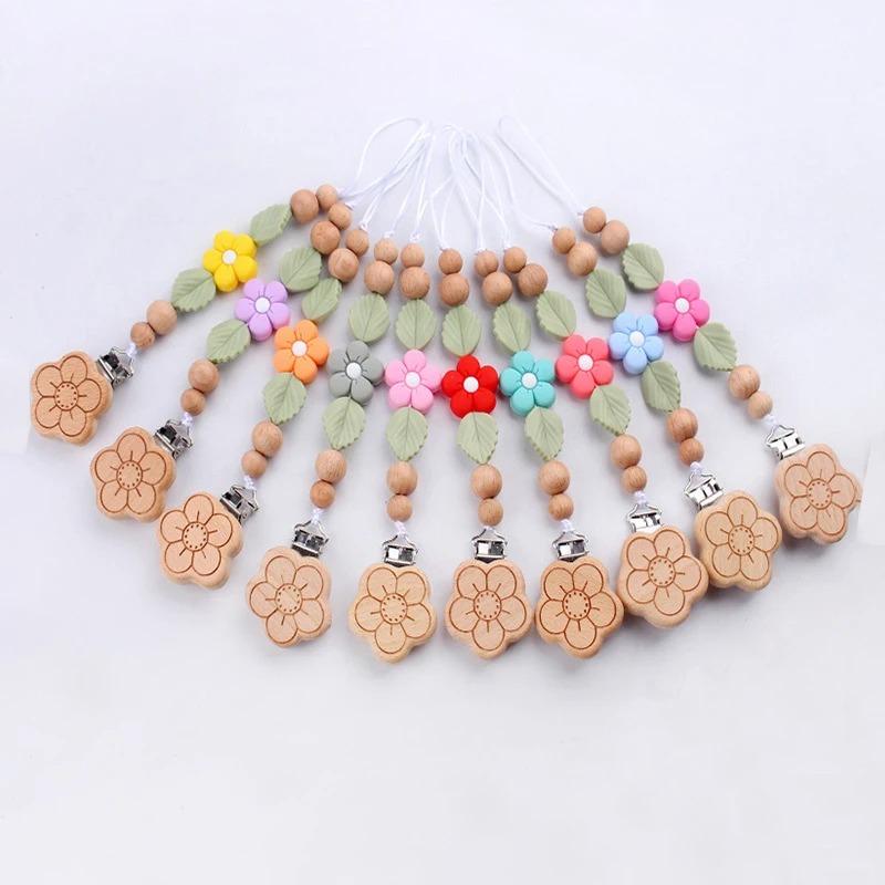 Adorable Flower-Shaped Pacifier Holder – Soft Silicone Baby Teether Chain, Cute Anti-Fall Nipple Clip for Toddlers