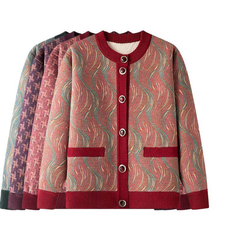 Mom's Floral Cardigan: Slimming, Fleece-Lined, Warm Short Jacket for Spring & Winter