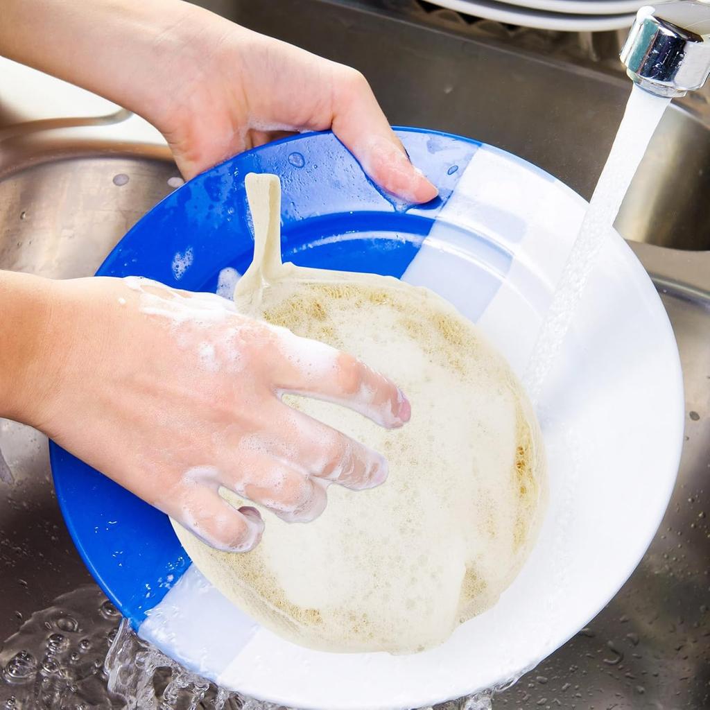 Natural Loofah Dish Sponge Pack of 2, Compostable and Cellulose Kitchen Loofah, Luffa Eco-Friendly Loofah Sponges for Cleaning Kitchen, Bathroom and