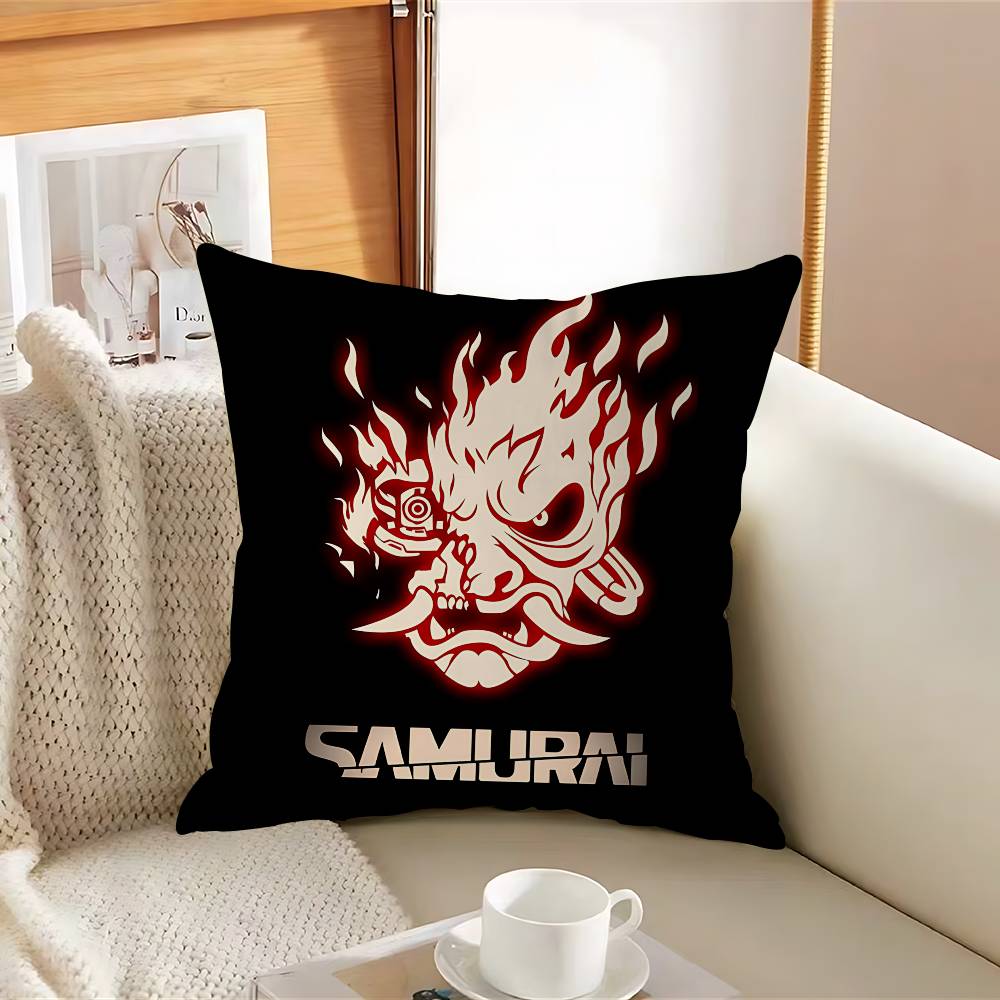 Наволочка C-Cyberpunk SamuraiS с логотипом, съемная, моющаяся, чехол для подушки – всесезонный мягкий лен 12x12Inch