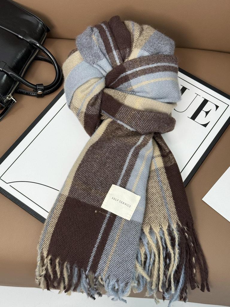 Women's Korean Style Plaid Scarf 2025 - High-End, Versatile Shawl & Neck Warmer for Winter