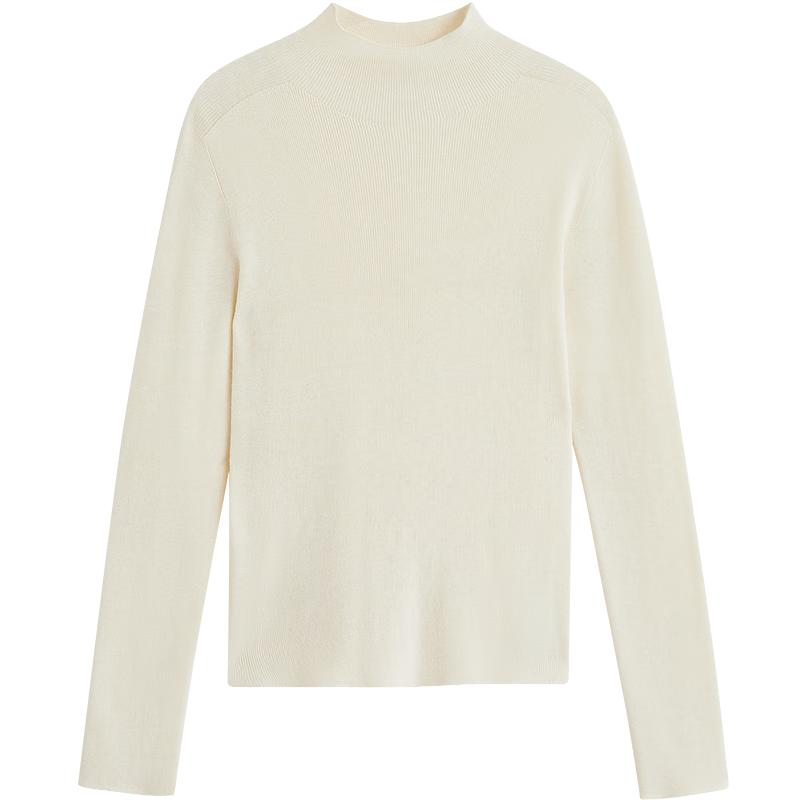 INMAN Women's Semi-High Collar Lamb Wool Blend Knit Sweater