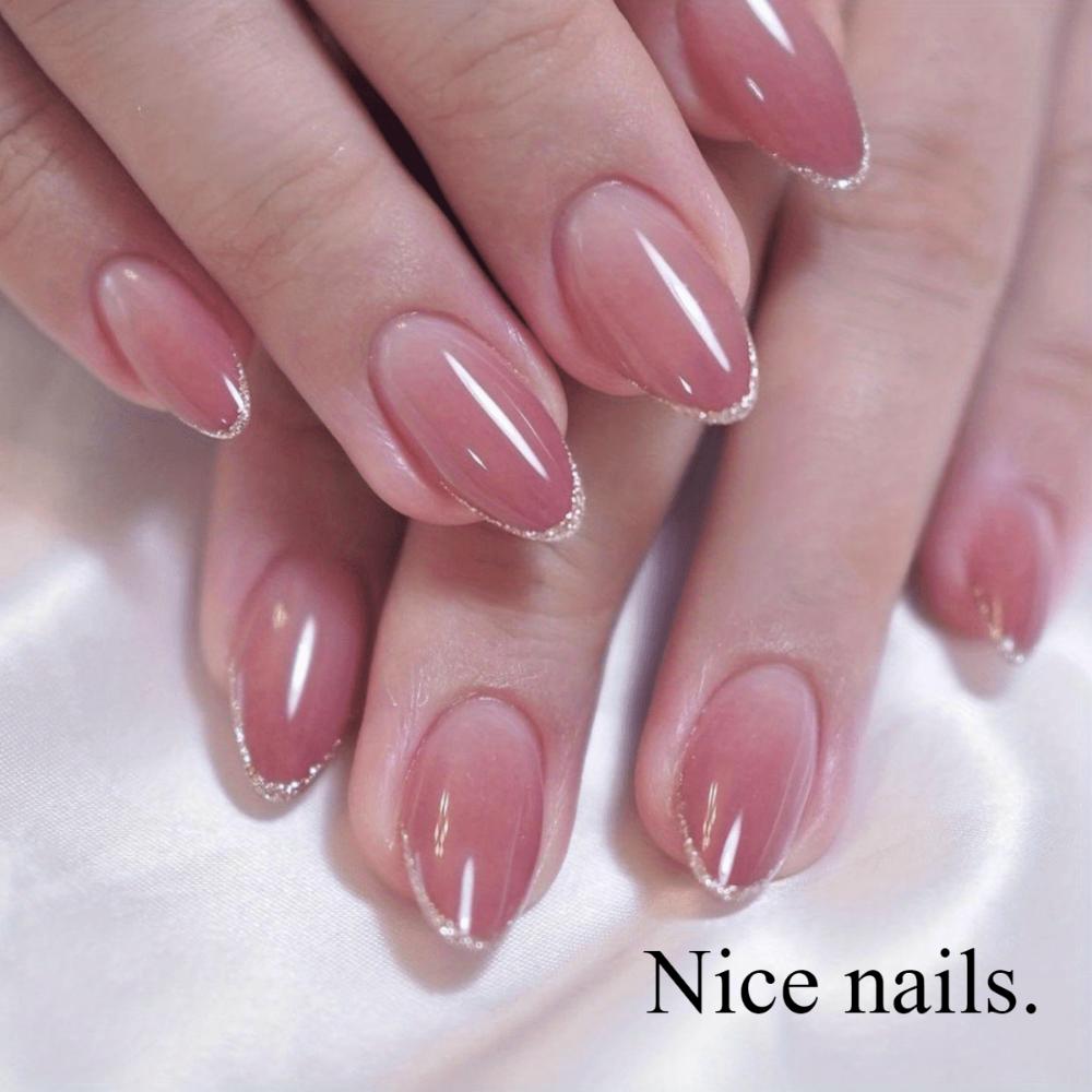 Îmbunătățiți-vă aspectul în mod oval, manichiură cu acoperire completă cu sclipici cu schimbare treptată, potrivită pentru uzura zilnică la petrecere