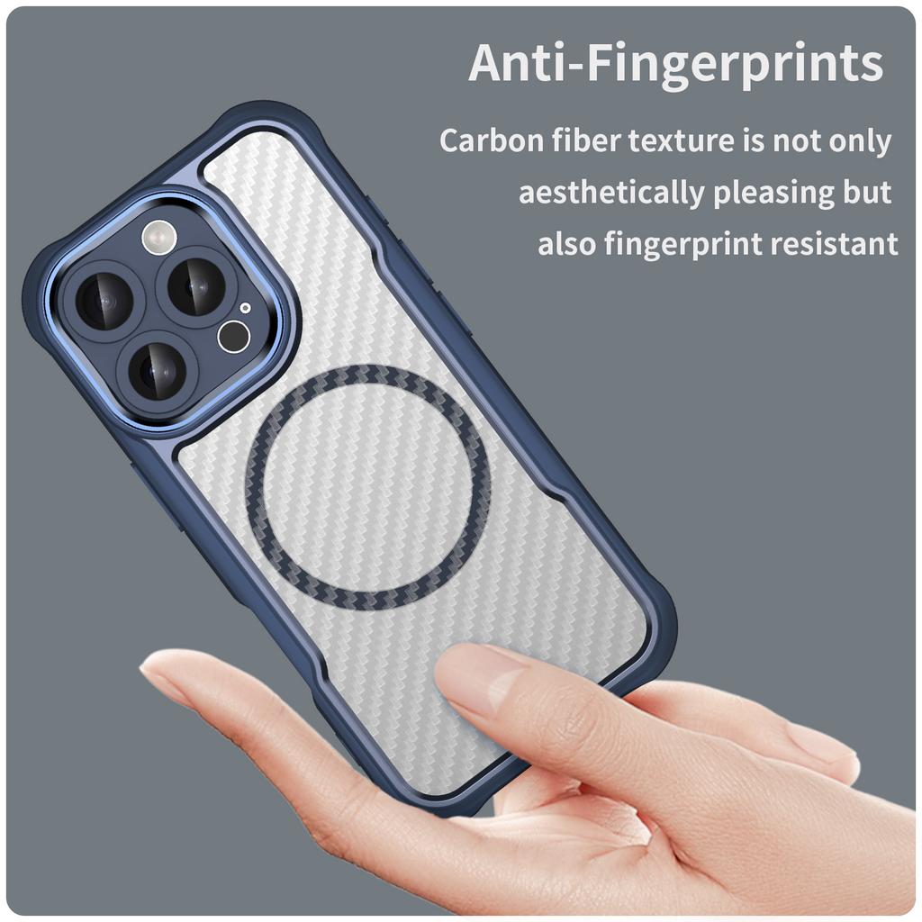 For iPhone 16 Pro Max Magnetic Case Carbon Fiber Texture TPU+PC Phone Cover