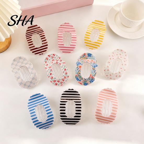 Hair Clip Claw for Women, Transparent Acrylic with Anti-Slip Dense Teeth, Dopamine Stripe Stable Grip Back Head Half-Tied Updo Hairstyles Accessory