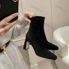 Faux Suede Chunky Heel Ankle Boots for Women Fashion Slip on Pointed Back Zipper Boots Women Square Heeled Socks Short Booties