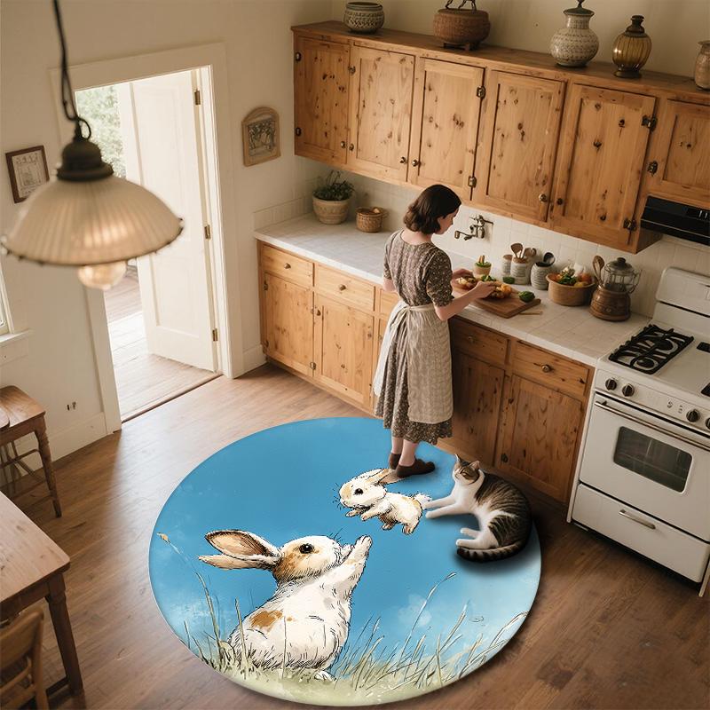 Rabbit in the Sky,Round Area Rug,Carpet Rug for Living Room Bedroom Sofa Playroom Decor,Non-slip Floor Mat