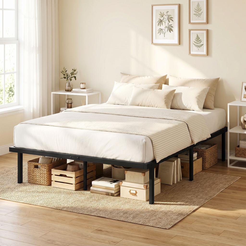 Struttura Letto, 140 x 200 cm Letto in Metallo con Spazio Sotto il Letto, Struttura in Metallo con Base a Doghe, Non Richiede Rete a Molle