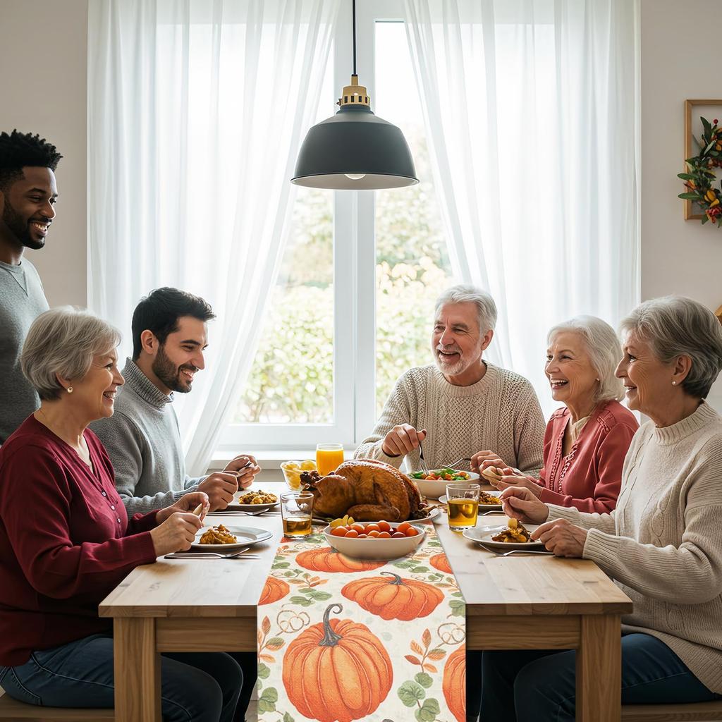 Fall Thanksgiving Table Runner, Pumpkin Autumn Harvest Seasonal Table Runner, Autumn Kitchen Dining Table Decoration for Home Party
