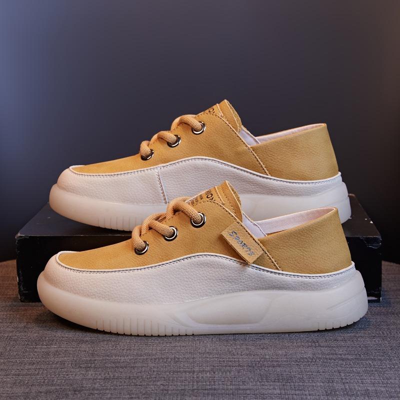 Dicksohlige weiße Schuhe Leder Freizeitschuhe Board-Schuhe