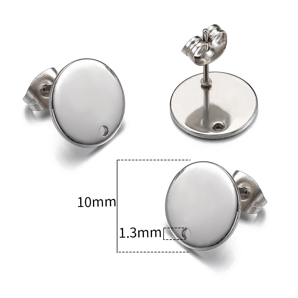 10pcs Stainless Steel Ear Studs Smooth Surface Dangle Earring Base with Hole for Pendant DIY Jewelry Making Accessories Supplies