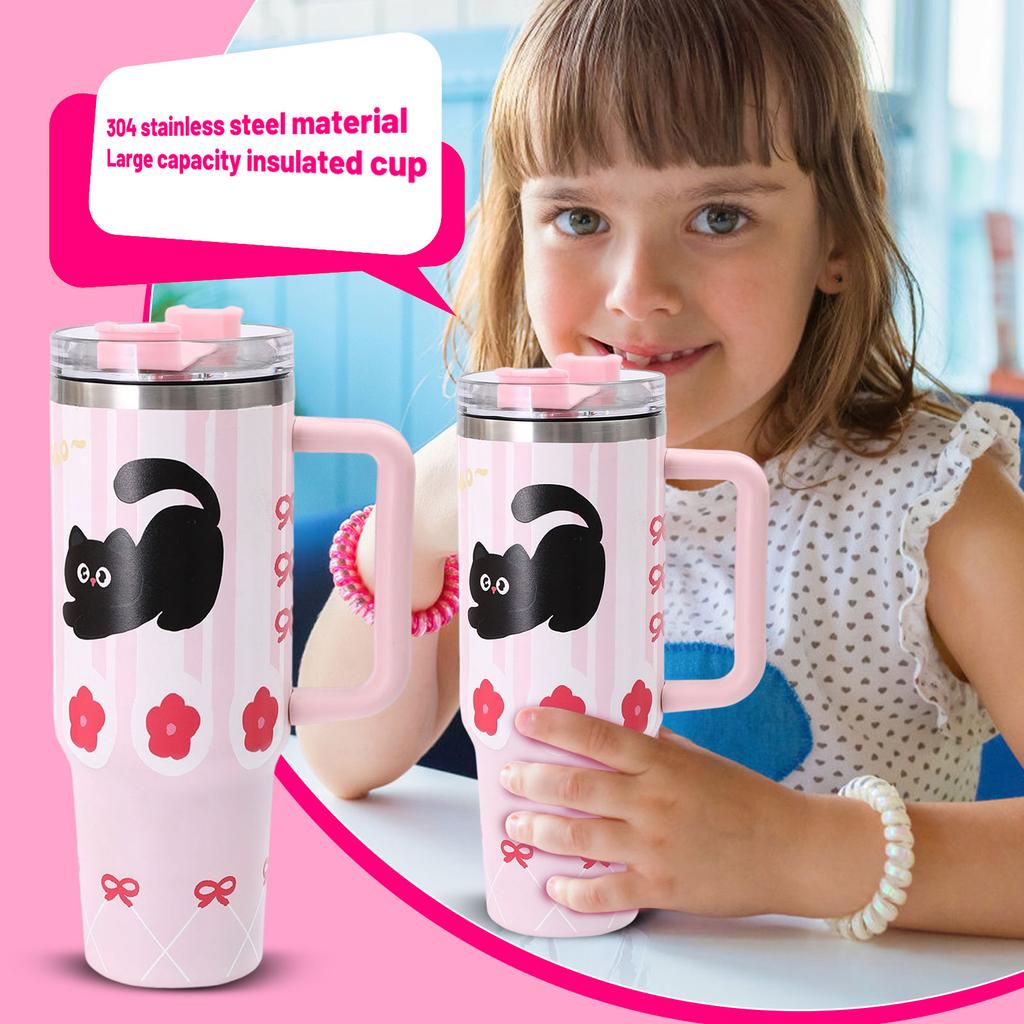 40oz Edelstahl Thermobecher mit Griff - Reisebecher für Auto mit auslaufsicherem Strohdeckel, doppelwandige Vakuumtasse für heiße & kalte Getränke, -frei