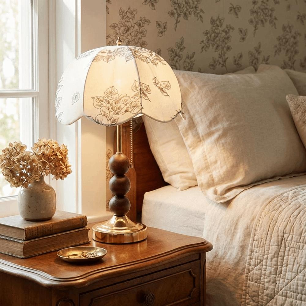 Fabric Lampshade European Vintage Table Lamp Sturdy Structure Soft Light Elegant Fabric Lampshade Light Warm Atmosphere