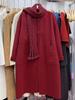 2025 Autumn/Winter Korean Style Mid-Length Double-Sided Cashmere Wool Coat with Scarf