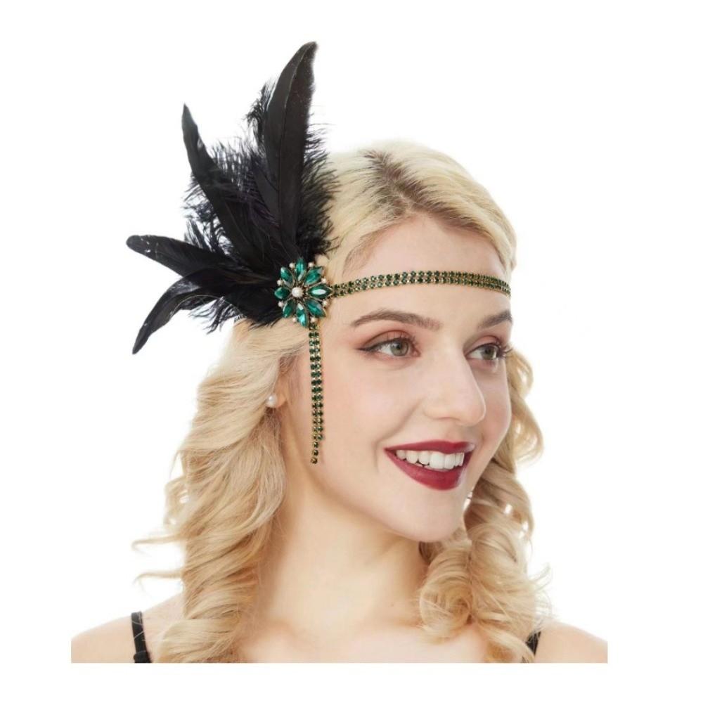 Water Diamond Feather Headwear 1920s Hair Band Rhinestone Headpiece Chain Brides Makeup