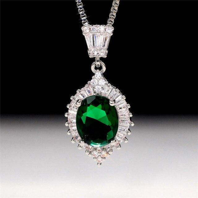 Gorgeous Cubic Zirconia Pendant Necklace White/Green/Red CZ Luxury Wedding Engagement Party Ladies Fashion Jewelry Gift