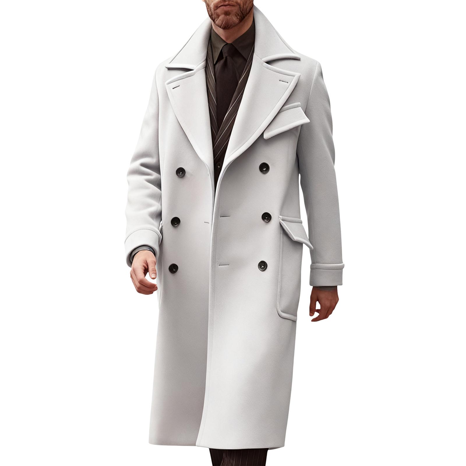 

Мужское британское однотонное длинное пальто, модное теплое шерстяное пальто XL светло-серый