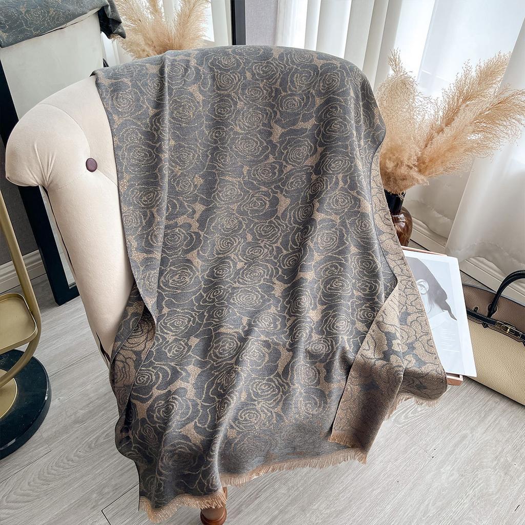 Double-Sided Imitation Cashmere Thickened Warm Camellia Scarf Air-Conditioned Room Travel Neck Shawl
