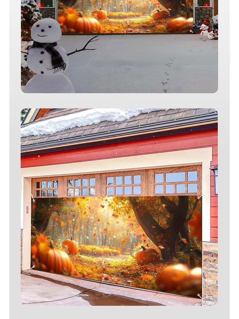 Autumn Harvest Thanksgiving Pumpkin Maple Leaf Polyester Garage Banner